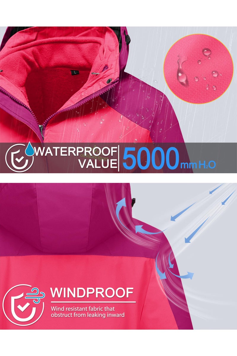MAGCOMSEN Snow Jackets Women Winter Coats for Women Winter Ski Jacket 3 In 1 Jacket Waterproof Insulated Skiing Jacket Rose 2XL - Image 4
